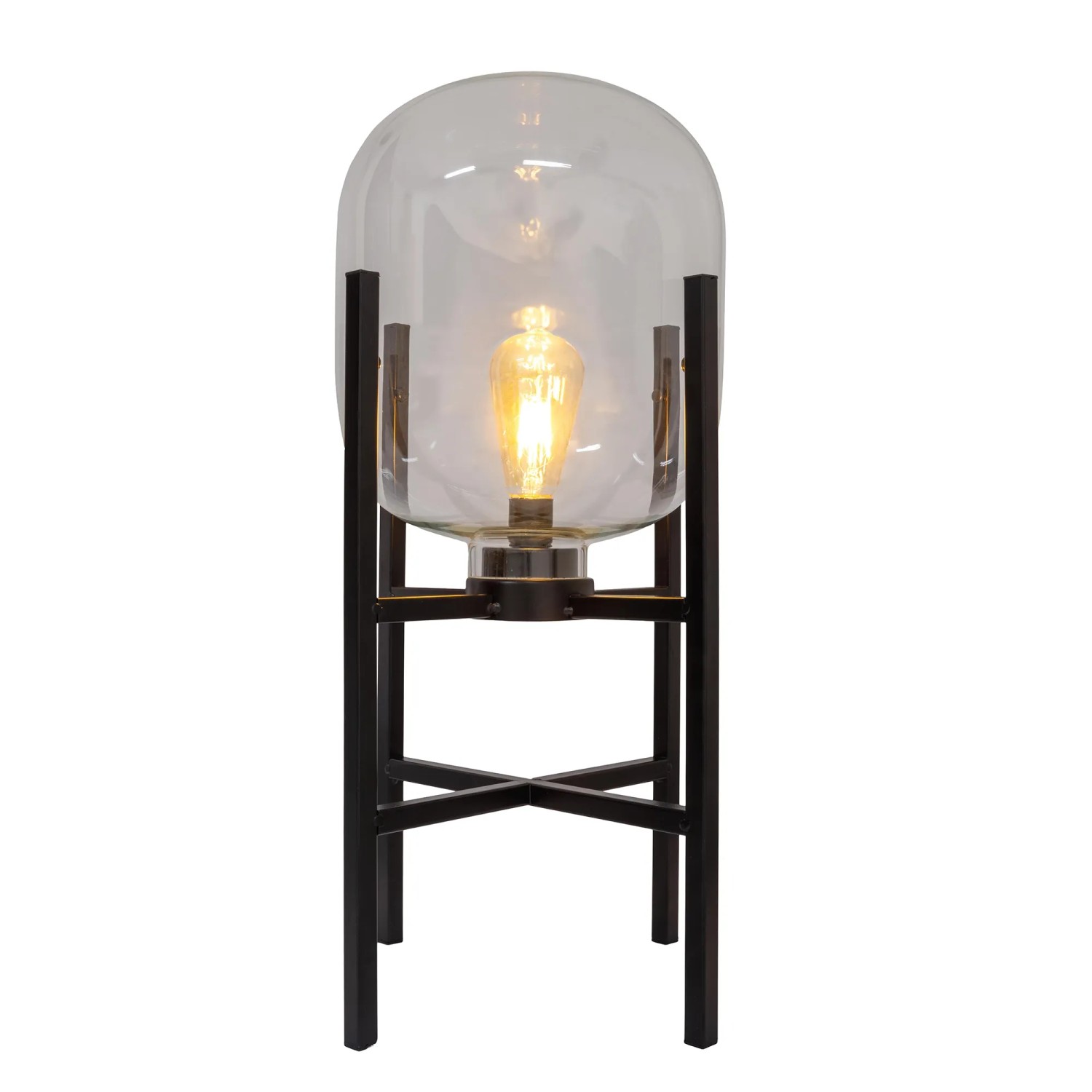 Näve LED-Akku-Sockelleuchte Lora, schwarz, mit klarem Glas und warmweißem Licht. Design-Tischlampe.