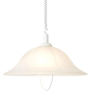 Weiße Brilliant Pendelleuchte Freya mit E27 Fassung, höhenverstellbar bis 180 cm.