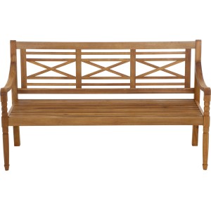 Siena Garden 3-Sitzer Gartenbank Westport aus Akazienholz, naturbelassen mit geschwungenen Armlehnen.