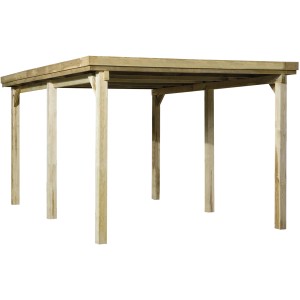 Weka Flachdach-Carport 617, Einzelcarport aus Holz ohne Dachplatten, 322x512 cm.