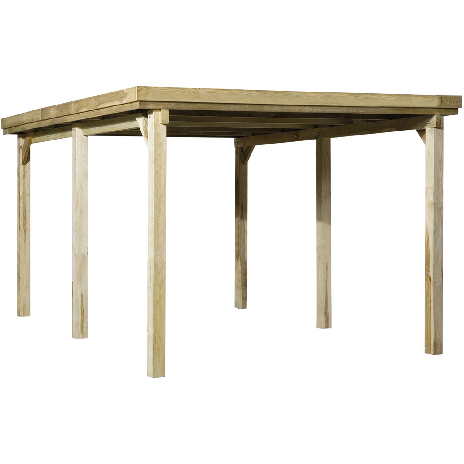 Weka Flachdach-Carport 617, Einzelcarport aus Holz ohne Dachplatten, 322x512 cm.