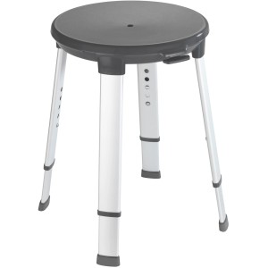 Wenko Duschhocker Secura Premium, anthrazit, rund, drehbar, mit höhenverstellbaren Aluminiumbeinen.