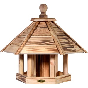 Geflammtes Dobar Vogelhaus Brillo mit Futtersilo aus Kiefernholz, 45x45x47 cm.