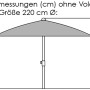 Skizze Marktschirm Schneider, Ø 220 cm, Natur, Maße: Höhe 231 cm, Unterkante 181 cm.