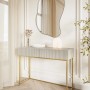 Selsey Veldio Schminktisch 110 cm mit Lamellenfront und Zwei Schubladen Greige mit Goldenen Beinen_3