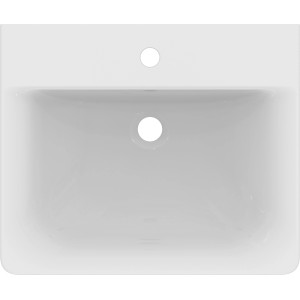 Weißer Ideal Standard Connect Cube Waschtisch 55x46 cm mit Hahnloch und Überlauf, Aufsicht.