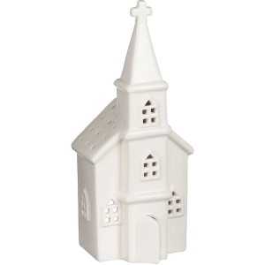 Teelichthalter Kirche Weiß 10 x 8,5 x 23 cm