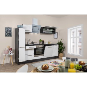 Respekta Premium Küchenzeile 250 cm Weiß Hochglanz-Eiche Grau