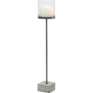Anthrazit Windlicht mit Betonfuß, 73cm hoch, mit Glaseinsatz für Innen & Außen.