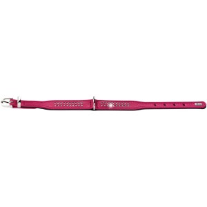 Pink-schwarzes Hunter Hundehalsband Diamond Petit XS (30 cm) aus Leder mit Ziersteinen.