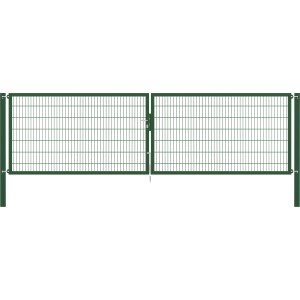 Grünes Doppeltor Flexo Plus 500x140 cm mit Pfosten für Gartenzäune.