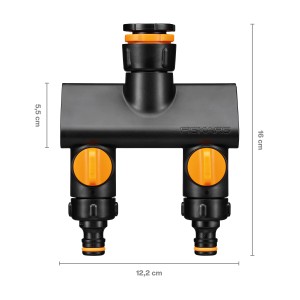 Fiskars 2-Wege-Ventil On/Off Comfort, schwarz-orange, für Sprinkler-Systeme.