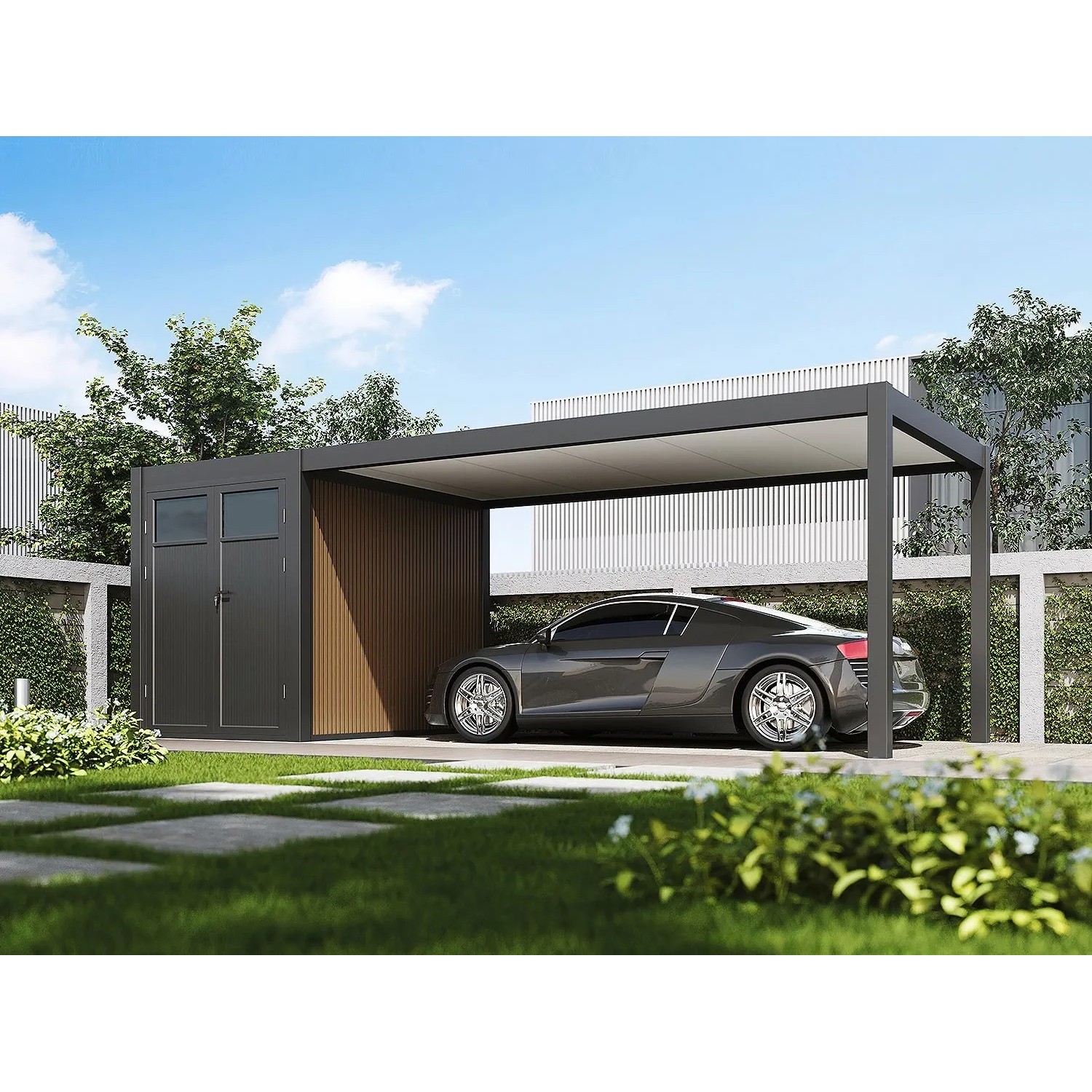 WeideㅤCarport mit Schuppen aus Aluminium | 3 x 7,2 M | Garage anthrazitㅤ_3