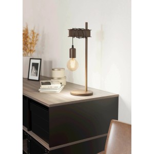 Schwarze-braune Vintage Tischleuchte Townshend 4 von Eglo mit E27 Fassung und antikem Design.