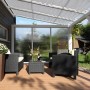 Skan Holz Seitenwand mit Polycarbonatplatten, Eiche hell, für Terrassenüberdachung.