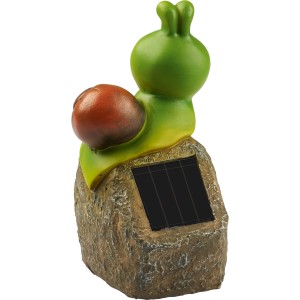 LED-Solarstein mit Schnecke: Dekorative Gartenleuchte in Steinoptik mit Schneckenfigur.