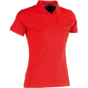 Rotes Herock Damen Polo-Shirt Freya, kurzärmlig, mit Brusttasche. Arbeitskleidung.