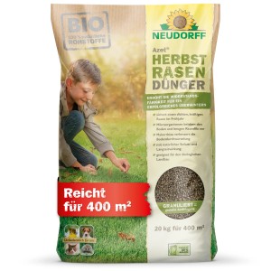 Neudorff Azet Herbst Rasendünger, 20 kg Sack. Organischer Dünger für einen widerstandsfähigen Rasen im Winter.