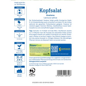 Kiepenkerl Kopfsalat Analena Samenpackung mit Anbauhinweisen.
