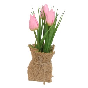 Hellrosa Boltze Topfpflanze Tulpe Klein im Jute-Topf, 19x5x5 cm.