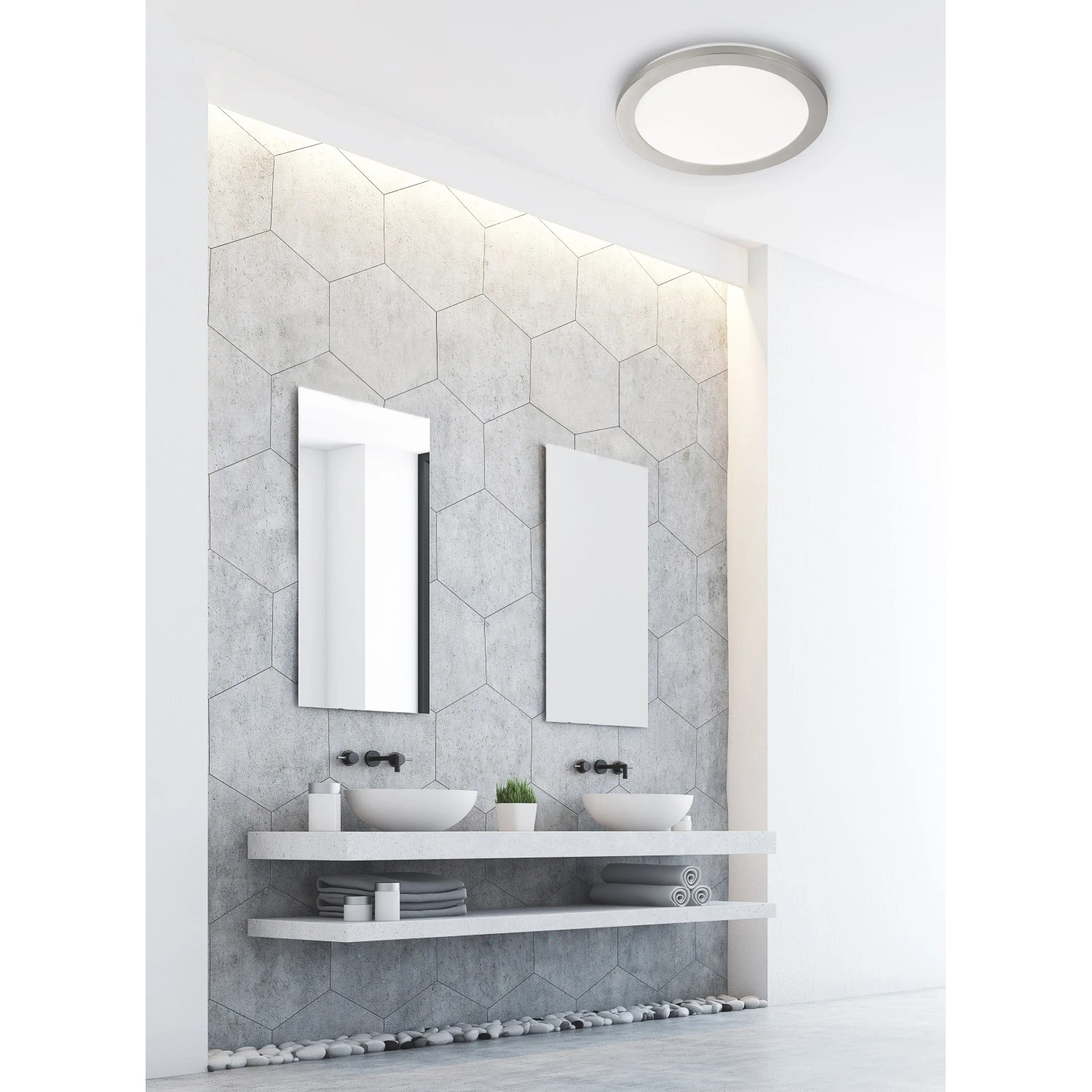 Runde, dimmbare LED-Deckenleuchte Gotland in Weiß-Nickel (15W, 2100lm) für Bad und Wohnraum.