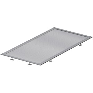 ACO Laub- und Insektenschutzgitter für Lichtschächte, graues Alu-Profil mit feinem Netz.