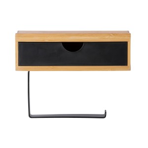 WENKO Bambusa Toilettenpapierhalter mit Ablage und schwarzer Schublade.