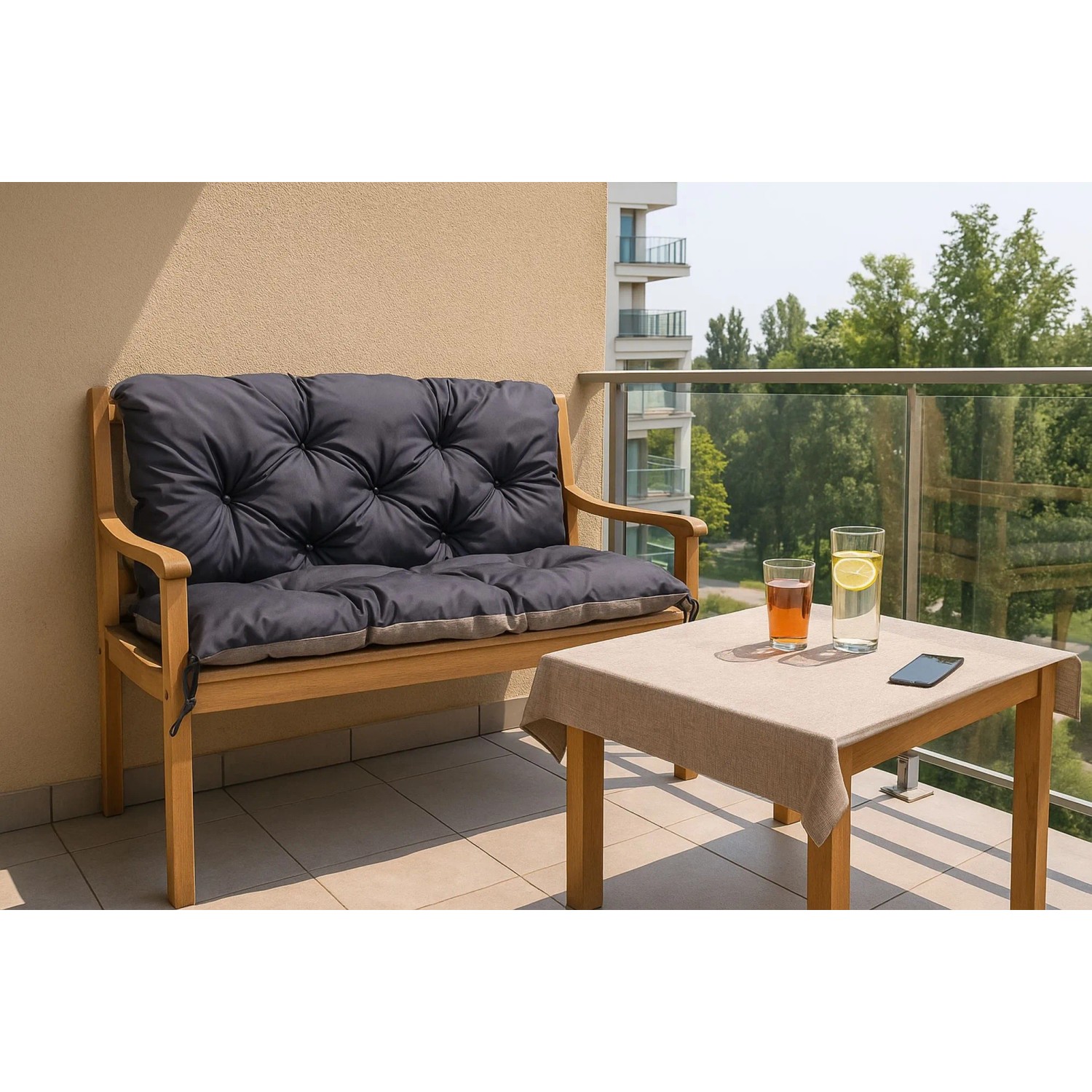 Setgarden Double Outdoor Kissen Bankauflage marine auf 2-Sitzer Gartenbank auf Balkon. Komfortables Sitzkissen 120x60x60cm.