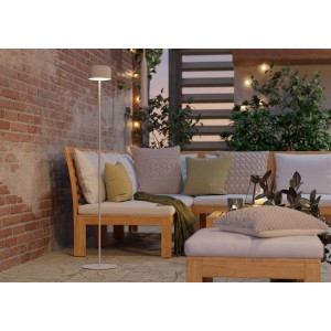 Weiße EGLO Solar LED Stehleuchte ROCCANOVA mit Touchdimmer, ideal für Terrasse und Balkon.