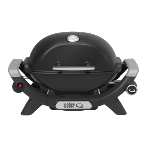 Schwarzer Weber Gasgrill Q1100N mit Deckelthermometer und Guss-Grillrost.