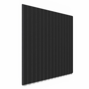 Akustikpaneel Lino Nero, 60x60cm, 2er-Set. Schwarze MDF-Leisten auf schwarzem Filz für Wand- und Deckenmontage.