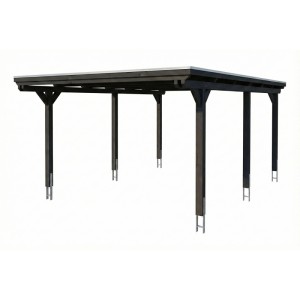 Skan Holz Carport Emsland mit schiefergrauem Leimholz und Flachdach. Robustes Holzcarport mit EPDM-Dach, 402x604 cm.