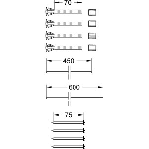 Technische Zeichnung des Grohe Verlängerungs-Sets 70 mm für Spülkasten-Betätigungen.