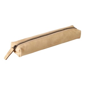 Beiges Clairefontaine Penale Flying Spirit aus glattem Leder mit goldfarbenem Reißverschluss, 19,5x2,3cm, Bürobedarf.