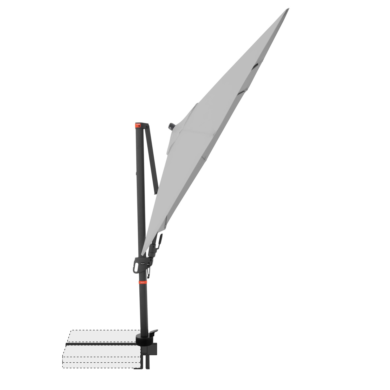 Hellgrauer Doppler Ampelschirm MyZone 210x210 cm mit Dreh- und Neigungsfunktion.