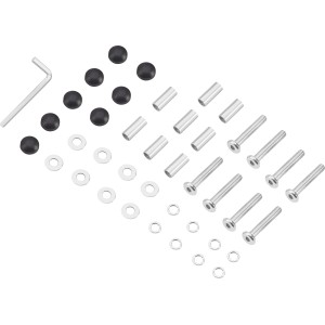 Montagesatz für Lipson Ecksessel und Lounge-Tisch aus Edelstahl, bestehend aus Schrauben, Unterlegscheiben und Werkzeug.