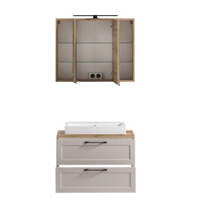 Held Möbel Waschtisch-Set Padua, 80 cm, Kaschmir/Wotaneiche mit Aufsatzbecken und Spiegelschrank.