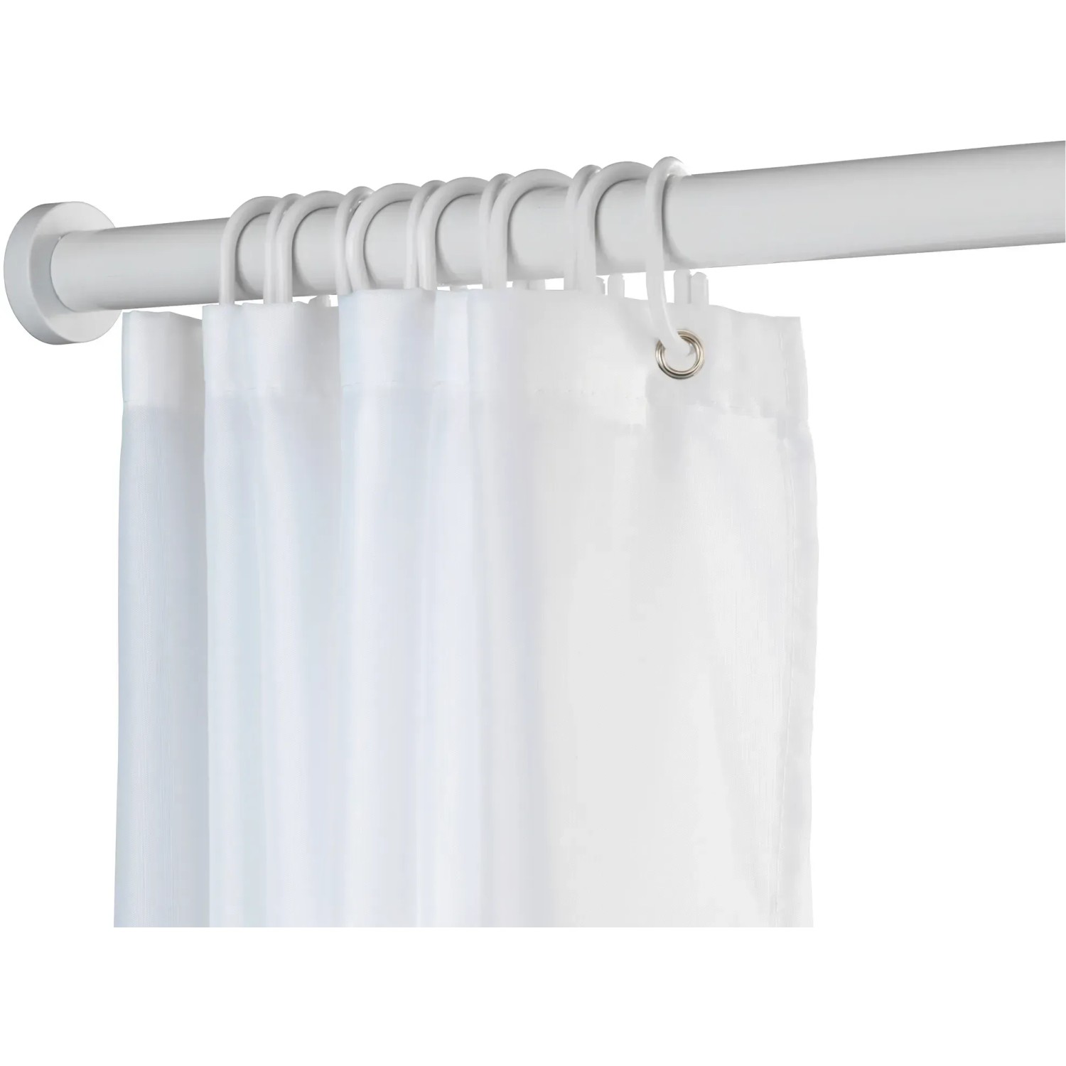 Wenko Teleskop-Duschvorhangstange Luz, ausziehbar, rostfrei, 70-115 cm, Weiß mit Duschvorhang.