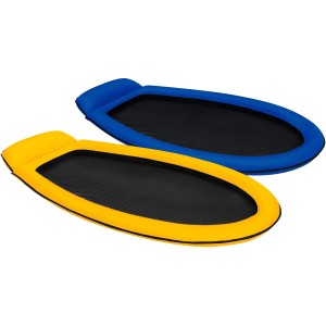 Intex Wasserhängematten in Gelb und Blau mit Netzliegefläche und Kopfkissen.