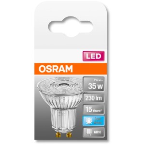 Osram GU10 LED-Lampe, 2,6W, Neutralweiß, 230 Lumen, EEK F. Kompaktes Leuchtmittel im Blister.