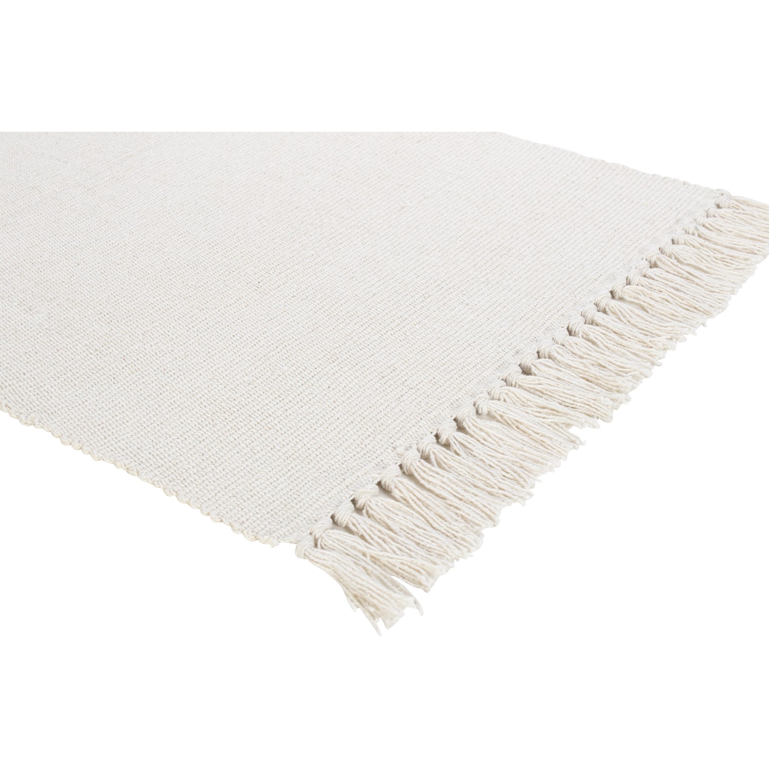 Weißer OBI Baumwollteppich (50x80 cm) mit Fransen, aus 100% Baumwolle.
