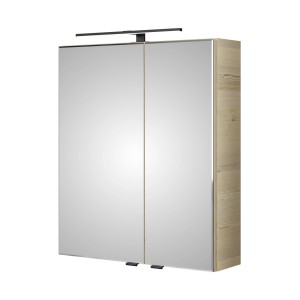 Pelipal Spiegelschrank Quantum 07, Polar Pinie quer, 60 cm mit LED-Leuchte und zwei Spiegeltüren.