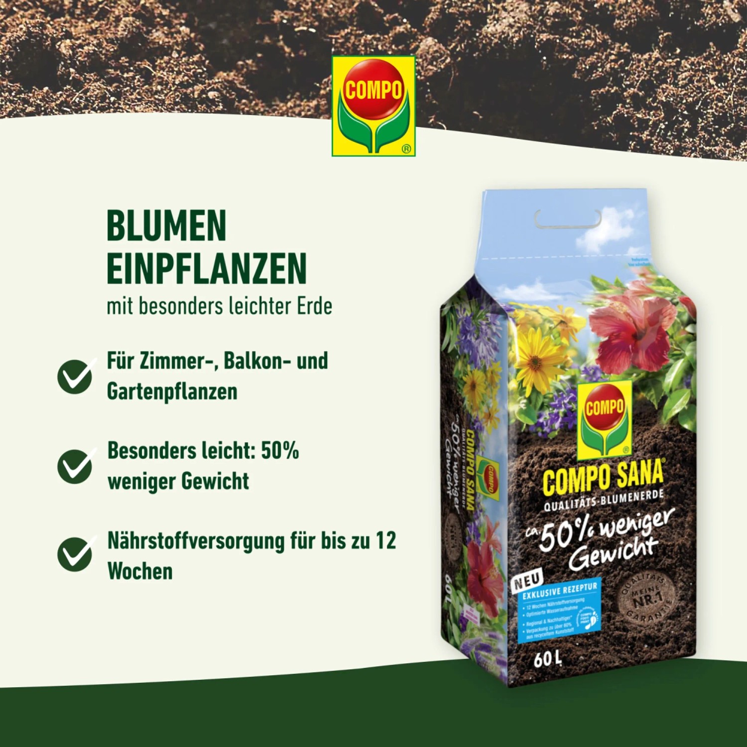 Compo Qualitäts-Blumenerde ca. 50 Prozent weniger Gewicht 1 x 40 l_3