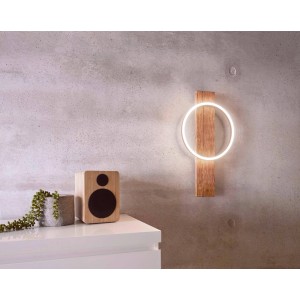 Eglo LED-Wandleuchte Boyal, 1-flammig, schwarz-natur. Wandlampe aus Holz und Metall mit LED-Ring.