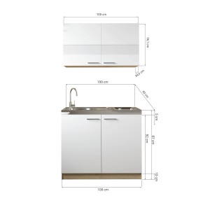 Respekta Küchenmöbel-Set Merle 3, 100 cm, Grau, mit Spüle und Glaskeramikkochfeld, Maßangaben.