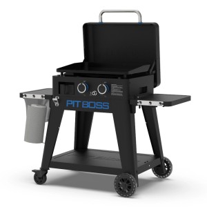 Pit Boss Gasgrill Ultimate Plancha Lift-Off, 2 Brenner, schwarz-weiß, mit Ablagen und Rollen.