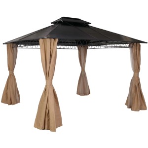 MCW Hardtop Pergola M81 in Creme, 3,6x3m, mit Dach und Seitenwänden. Markise für Garten und Terrasse.