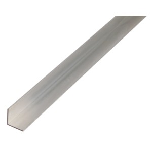 Silbernes, gleichschenkliges Winkelprofil aus Aluminium, 20x20x2000 mm, für Befestigungen.