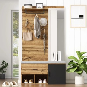 Merax Garderoben Set mit Spiegel Schuhbank Schuhschrank Holzoptik 190 cm