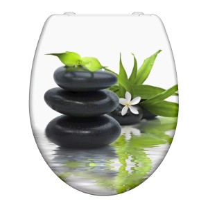 Schütte WC-Sitz Jasmin Duroplast mit Stein- und Bambus-Motiv, Absenkautomatik und Schnellverschluss.